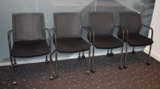 4 x Orangebox WD-FLA Office Meeting Chairs Featuring Castors, Black Upholstery, Chrome Legs