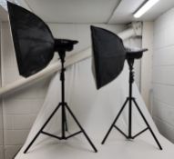 2 x Interfit F121 200WS Photography Studio Flashlights With Softboxes and Stands - Ref: NA - CL011 -