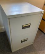 2 x Filing Cabinets Including 1 x Two Drawer Steel Cabinet and 1 x Four Drawer Wooden Cabinet