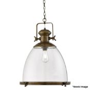 1 x Large Industrial Pendant Light In An Antique Brass Finish With Clear Glass Shade - Original