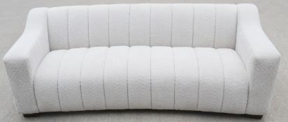 1 x Luxury Curved 3-Seater Upholstered Sofa in a Premium Boucle Teddy Fabric - Ex-Display,