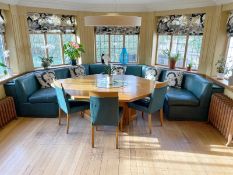 1 x Bespoke Fitted Curved Green Leather Upholstered Breakfast Nook Banquette with Solid Wood Table