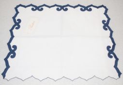 1 x PRATESI Luxury 100% Egyptian Cotton Pillowcase Sham in White with Scalloped Edge in Navy