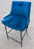 1 x Blue Velvet Bar Stool - Dimensions: H90 x SH65 x W56 x D53 cms - Ref: K703 - WH2 - CL999 -