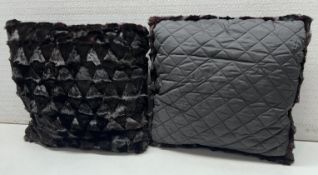 1 x Pair Of Black Fur Quilted Cushions - 39X39Cm - Ref: CNT750/B3-7 - CL845 - NO VAT ON THE HAMMER -