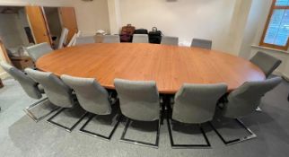 1 x Luxury Executive Boardroom Table Featuring an American Walnut Tabletop & Fourteen Senator Chairs