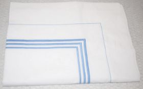 1 x PRATESI 'Tre Righe' Luxury 100% Egyptian Cotton Pillowcase Sham with Blue Embroidery - Made In