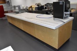 1 x Canteen Buffet Food Counter Featuring a Drop In Display Chiller, Stainless Steel Cabinets