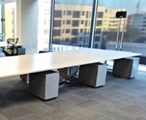 1 x Pod of 6 Office Desks Including Custom TV Mount for Large Screens and Grey Metal Drawer