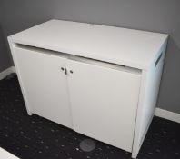 1 x Two Door Office Media Cabinet Manufactured by AV. - Features a Removable Back Panel and Castor