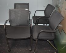 4 x Orangebox WD-FLA Office Meeting Chairs Featuring Castors, Black Upholstery, Chrome Legs