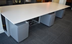 1 x Pod of 6 Office Desks Including Grey Metal Drawer Pedestals on Castors