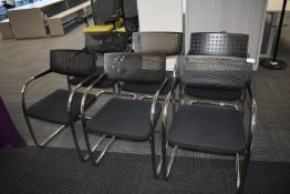 6 x Orangebox WD-FLA Office Meeting Chairs Featuring Castors, Black Upholstery, Chrome Legs and Plas