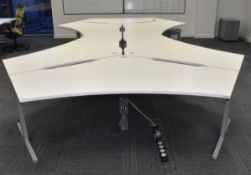 1 x Pod of 6 x Ergonomical Shaped Office Desks with Drawer Pedestals