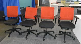 5 x Sedus Netwin Swivel Chairs Featuring an Orange Mesh Backs