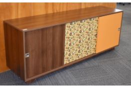 1 x Walnut Sideboard with Coloured Sliding Doors - Dimensions: W190 x H71 x D50 cms - Ref: 1309