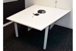 1 x Boardroom Meeting Table Featuring a Shaped Top, Metal Frame, Power Sockets with On/Off Switch