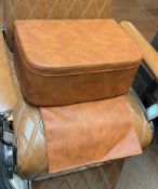1 x Barbers Shop Chair Riser for Children - Features a Tan Leather Upholstery & Chair Foot Protector