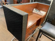 1 x Contemporary Reception Counter Featuring Diamond Faux Leather Fascia and a Wooden Work Area