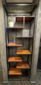 1 x Modern Asymetric Shelf Unit Features a Black Finish and Wooden Shelves