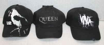 3 x Assorted Baseball Cap Featuring U2, Coldplay and Queen - Colour: Black - One Size With