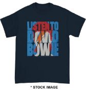 1 x DAVID BOWIE Official Merchandise LISTEN TO DAVID BOWIE Multicolour Logo Short Sleeve Men's T-