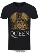 1 x QUEEN Official Merchandise Gold Crest Logo Short Sleeve Men's T-Shirt by Drama Fuelled and Regal