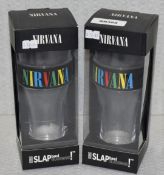 2 x Nirvana Slap Band Drinking Glasses With Gift Boxes - Officially Licensed Merchandise - New