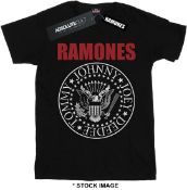 1 x RAMONES Official Merchandise Absolute Cult Red Text Seal Logo Short Sleeve Men's T-Shirt - Size: