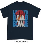1 x DAVID BOWIE Official Merchandise LISTEN TO DAVID BOWIE Multicolour Logo Short Sleeve Men's T-