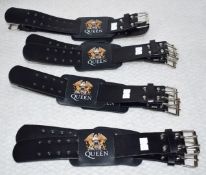 8 x Queen Adjustable Leather Wrist Straps With Crest Logo - Studded Leather With Metal Buckle -
