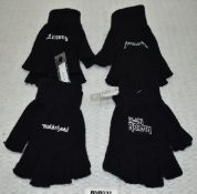 4 x Pairs of Fingerless Gloves Featuring Stitched Logos of Iron Maiden, Motorhead and Metallica