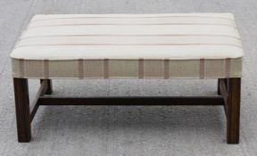 1 x Georgian-style Upholstered Stool with a Wooden H-Stretcher Base