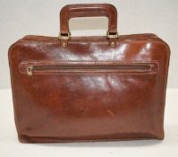 1 x THE BRIDGE Luxury Italian Full Grain Leather Twin Gusset Briefcase in Brown - Made In Italy By