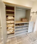1 x Bespoke Solid Oak Handbuilt Bootroom Storage Cabinet Unit with a Pebble Grey Painted Finish