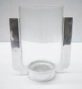 1 x Large Contemporary Clear Glass & Chromed Metal Hurican / Vase / Pillar Candle Holder - Ref: