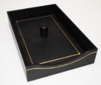1 x SMYTHSON OF BOND STREET Luxury Leather Paper Letter Tray with Lid, in Black - Ref: DRS126 -