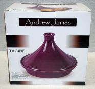 1 x ANDREW JAMES Handmade Tagine with a Glazed Stoneware Lid in Purple - Unused/Boxed - Ref: