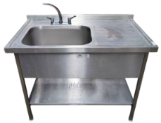 1 x Stainless Steel LH Commercial Sink Unit Featuring a Large Sink Bowl, Mixer Tap and Drainer