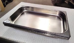 6 x Stainless Steel Gastronorm Cooking Pans - Dimensions: H6.5 x 53 x 32 cms