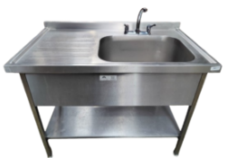1 x Stainless Steel RH Commercial Sink Unit Featuring a Large Sink Bowl, Mixer Tap and Drainer