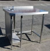 1 x Stainless Steel Prep Table Featuring a Hand Wash Bowl and Tap - Dimensions: H97 x W100 x D75 cms