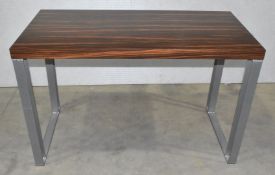 1 x Contemporary Rectangular Table Featuring a Macassar Ebony Finish and Heavy Duty Steel Bases