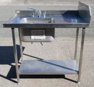 1 x Stainless Steel Wash Unit Featuring a Large Sink Basin with Mixer Taps