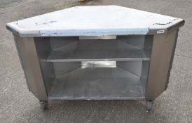 1 x Mobile Corner Prep/Storage Table With 2 Undershelves