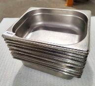 10 x Stainless Steel Gastronorm Cooking Pans - Dimensions: H10 x 26 x 32 cms