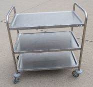 1 x VOGUE 3-Tier Stainless Steel Serving Trolley / Utility Cart - Dimensions: H93 x W85 x D54