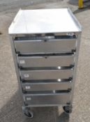 1 x Stainless Steel Mobile 5 Drawer Roller Trolley Cart
