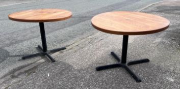 2 x Solid Oak Restaurant Dining Tables - Natural Rustic Knotty Oak Tops With Black Cast Iron Bases