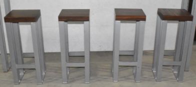 4 x Contemporary Bar Stools Featuring a Macassar Ebony Finish and Heavy Duty Steel Bases